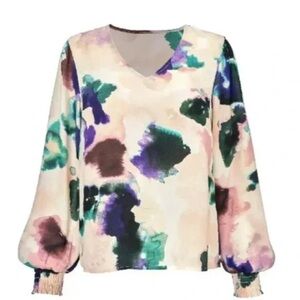 CAbi Mystic  Women's Artistic Cream and Purple Blouse